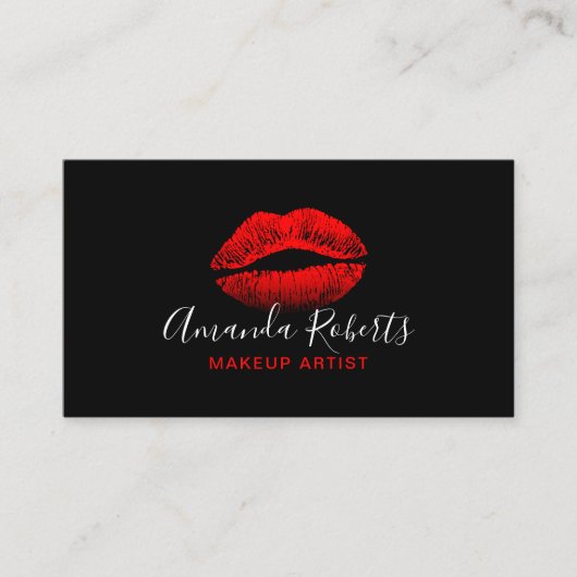 Carte De Visite Red Lips Makeup Artist Plain Black (Devant)