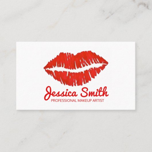 Carte De Visite Red Lipstick Lips Kiss Maquillage Artiste Beauté E (Devant)