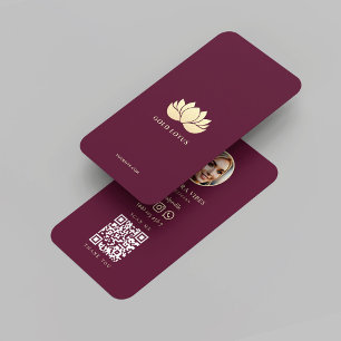 Carte De Visite Red Maroon Elegant Gold Lotus Wellness Spa