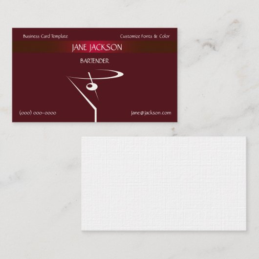 Carte De Visite Red Martini Cocktail Bartender Modèle (Devant / Derrière)