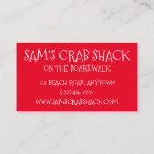 Carte De Visite Red Maryland Crabe Shack Crabes Plage Aliments Océ (Dos)