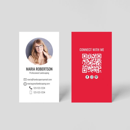 Carte De Visite Red Modern Business Photo QR Code