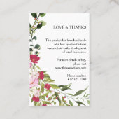 Carte De Visite Red & Pink Floral Wreath Handmade with Love Quote (Dos)
