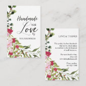 Carte De Visite Red & Pink Floral Wreath Handmade with Love Quote (Devant / Derrière)