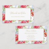 Carte De Visite Red Poppy Floral Gold Script Beauté Boutique (Devant / Derrière)