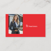 Carte De Visite Red Professional Real Estate Agent Photo QR Code (Devant)