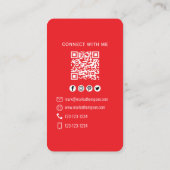 Carte De Visite Red QR Code Photo Connect Modern Minimal (Dos)