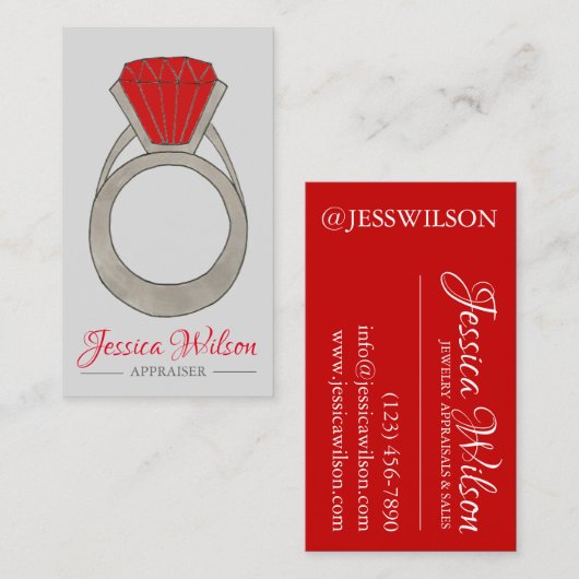 Carte De Visite Red Ruby Ring Gemstone Jewel Jewelry Appraiser (Devant / Derrière)