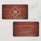 Carte De Visite Red Rustic Rust Metallic Texture Monogram Initial (Devant / Derrière)
