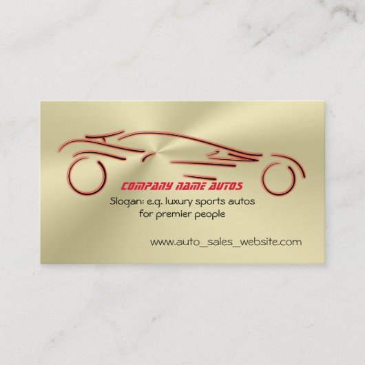 Carte De Visite Red Sports Auto sur le flambeau doré, vente d'auto (Devant)