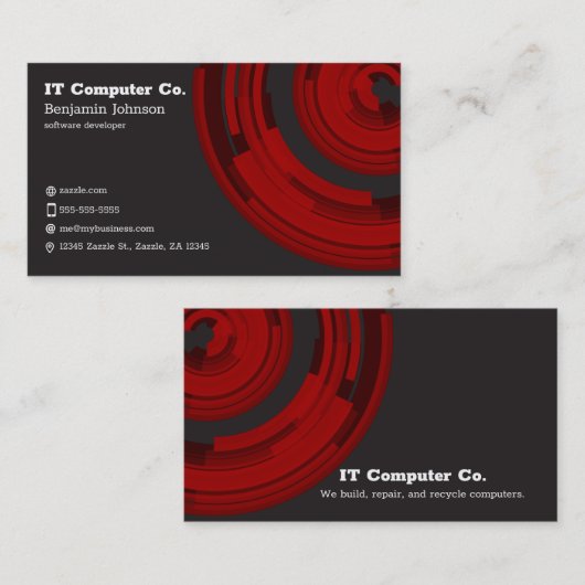 Carte De Visite Red Tech sur Dark Grey (Devant / Derrière)