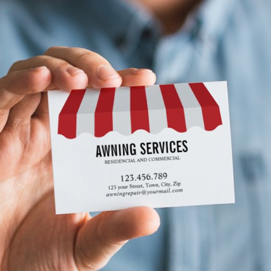 Carte De Visite Red White Awning Services Cleaning Professionnel