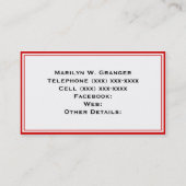 Carte De Visite Red White Polka Dots Bright Aqua Nom Monogram (Dos)