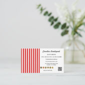 Carte De Visite Red White Stripes & QR Code & Social Media Icons (Debout devant)