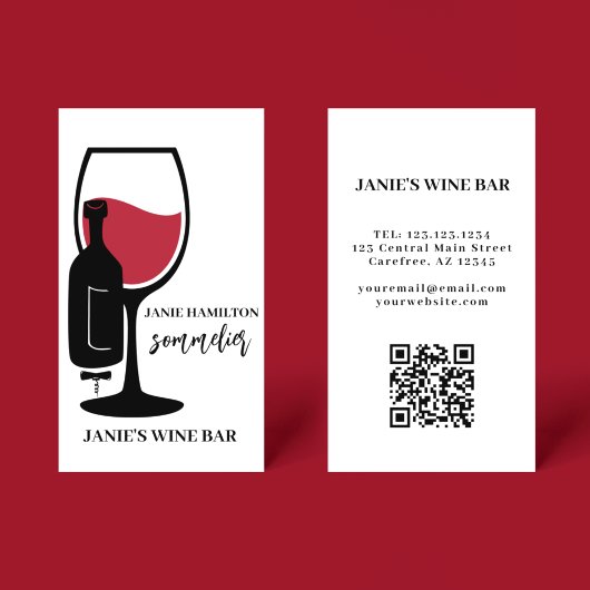 Carte De Visite Red Wine Glass Bar Winery Code QR