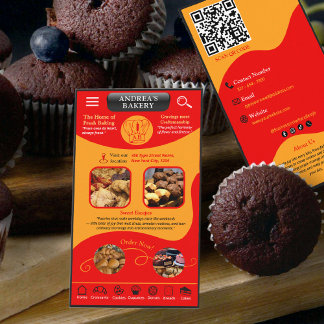 Carte De Visite Red Yellow Bakery Branding Logo QR Professional