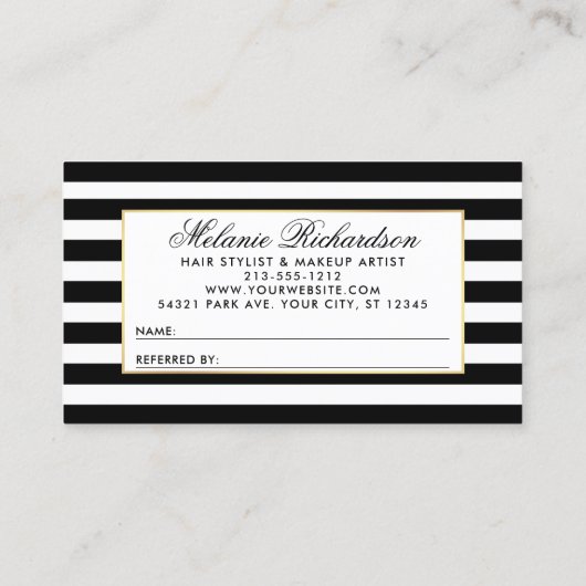 Carte De Visite Référence rayée noire et blanche florale rose (Dos)