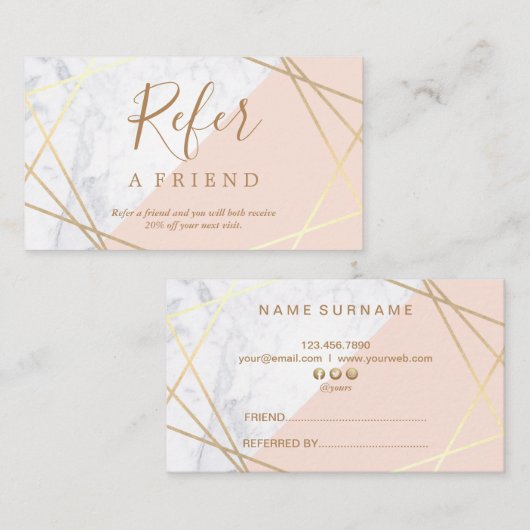 Carte De Visite Référence rose-clair d'or de marbre géométrique (Devant / Derrière)