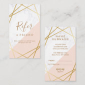 Carte De Visite Référence verticale rose-clair d'or de marbre (Devant / Derrière)