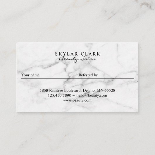 Carte De Visite Référer Un Ami Élégant Marbre & Or Référence (Dos)