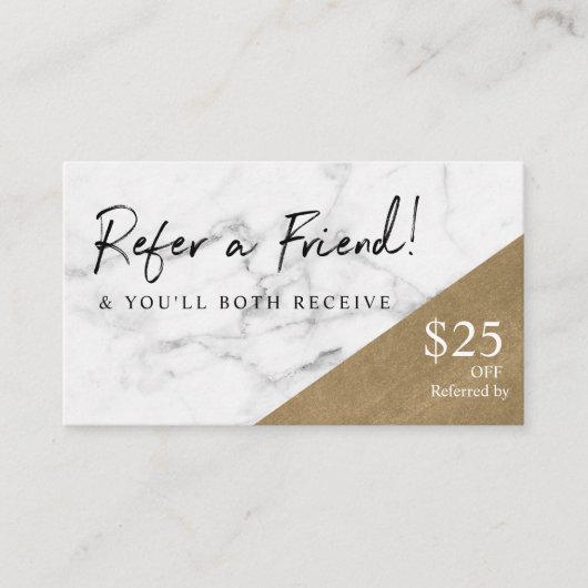 Carte De Visite Référer Un Ami Élégant Marbre & Or Référence (Devant)