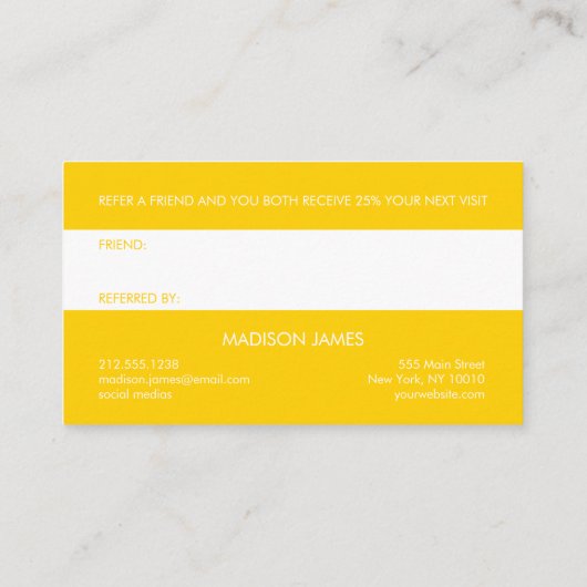 Carte De Visite Référer un ami | Gras brillant jaune doré minimal (Dos)
