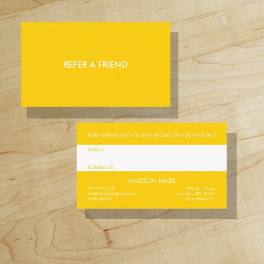 Carte De Visite Référez un ami | Gras Jaune Doré Tropical Minimali