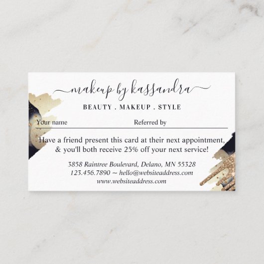 Carte De Visite Référez Un Beauté Marine Enk Parties scintillant O (Dos)