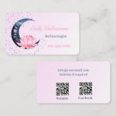 Carte De Visite Réflexologie QR Code Lotus rose Lune (Devant / Derrière)