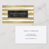 Carte De Visite Regard chic de feuille d'or des rayures | de (Devant / Derrière)