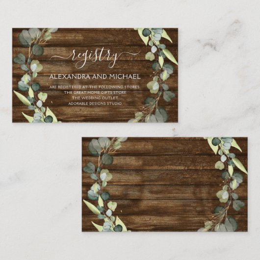 Carte De Visite Registre de cadeaux mariage Eucalyptus Rustic Pays (Devant / Derrière)