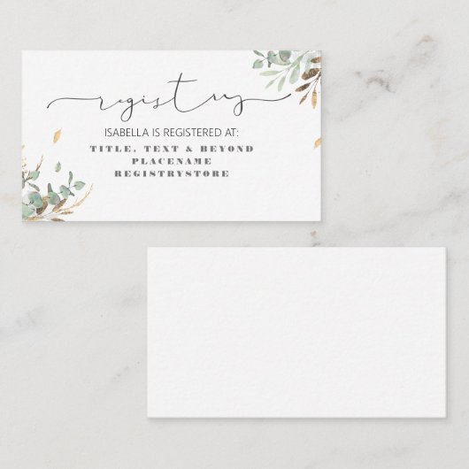 Carte De Visite Registre de verdure dorée et de feuillage d'eucaly (Devant / Derrière)