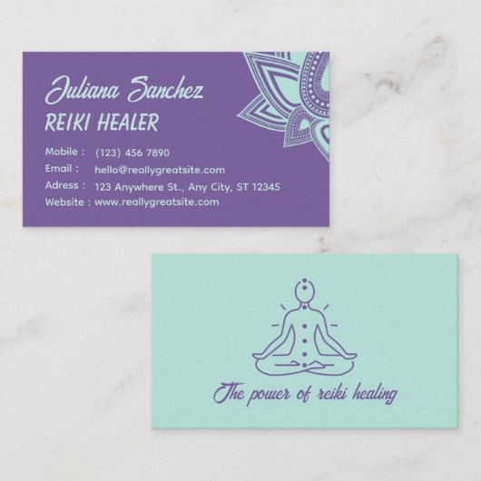 Carte de visite Reiki de style moderne violet (Devant / Derrière)