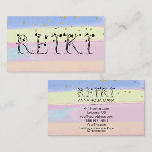 Carte De Visite *~* REIKI Ivy Typography Parties scintillant Paste (Devant / Derrière)