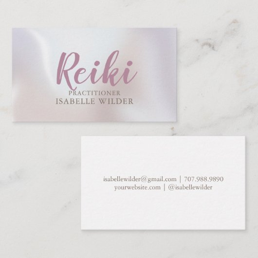 Carte De Visite Reiki Praticien Script Irisdescendant Pearl (Devant / Derrière)