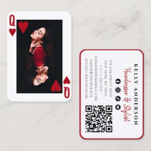 Carte De Visite Reine de cœur Code QR Photo Coiffeuse sociale