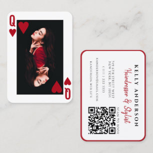 Carte De Visite Reine de Cœur Code QR Photo Féminine Coiffeuse