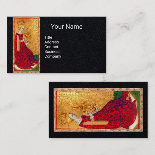 Carte De Visite REINE DES TAROTS ANCIENS DES TASQUES Papier noir (Devant / Derrière)