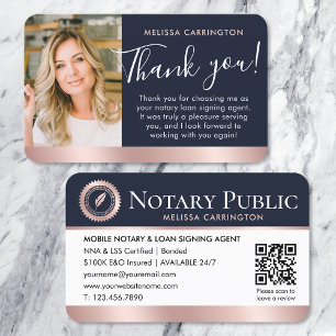 Carte De Visite Remerciement de notaire public Photo Rose Gold Ble