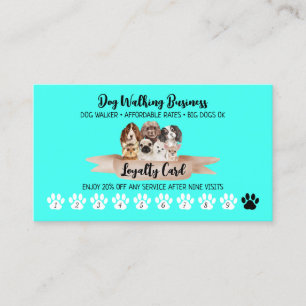 Carte De Visite Remise de fidélité pour Teal Punch Dog Walker