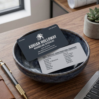 Carte De Visite Remodeling Specialist Contractor Modern Charcoal
