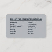 Carte De Visite Remodeling Specialist Contractor Modern Charcoal (Dos)