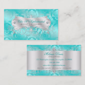 Carte De Visite Remous bleu turquoise élégant de damassé (Devant / Derrière)