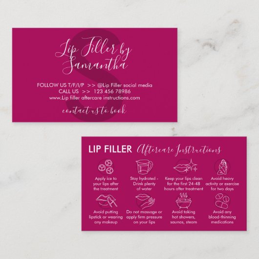 Carte De Visite Remplir la lèvre rose foncée Instructions pour les (Devant / Derrière)