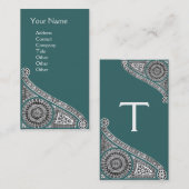 Carte De Visite RENAISSANCE Monogramme 1 bleu vert (Devant / Derrière)