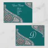 Carte De Visite RENAISSANCE Monogramme 2 bleu vert (Devant / Derrière)