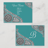 Carte De Visite RENAISSANCE Monogramme 2 bleu vert (Devant / Derrière)