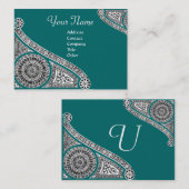 Carte De Visite RENAISSANCE Monogramme 2 bleu vert (Devant / Derrière)