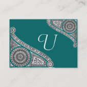 Carte De Visite RENAISSANCE Monogramme 2 bleu vert (Dos)