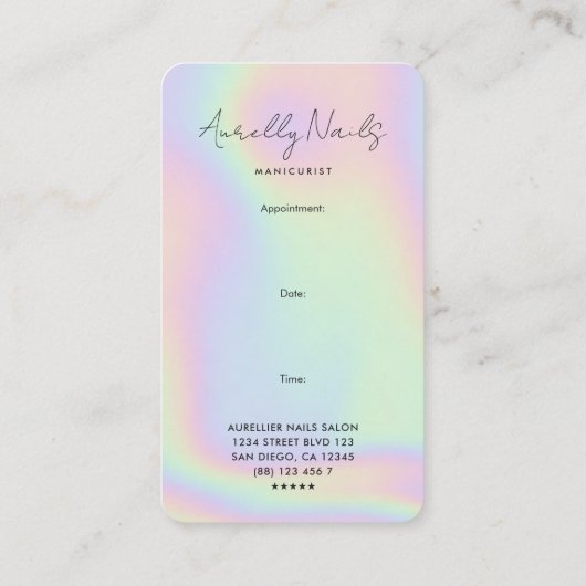Carte De Visite Rendez-vous à l'holographe manicuriste moderne Nai (Dos)